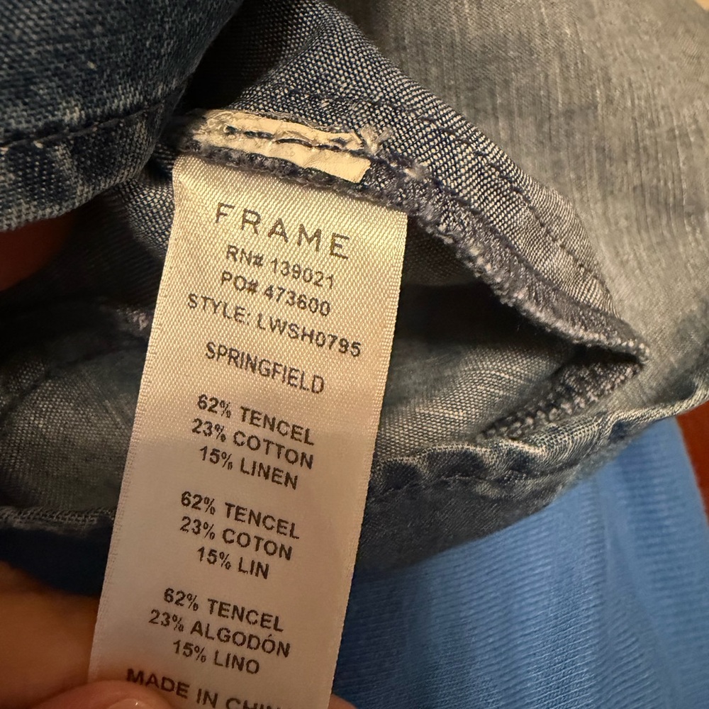 Frame Blue Ruffle Blouse Size Medium - Picture 13 of 16